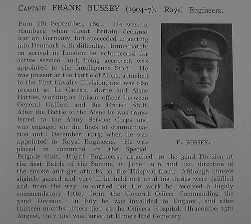 Bussey F Captain Royal Engineers Obit Dulwich College Roll Of Honour