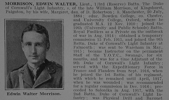 Morrison E W Lt 3rd Duke Of Cornwalls Light Infantry Obit Part 1 De Ruvignys Roll Of Honour Vol 5