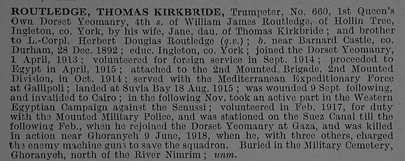 Routledge T K Trumpeter 660 Queen's Own Dorset Yeomanry Obit De Ruvignys Roll Of Honour Vol 4