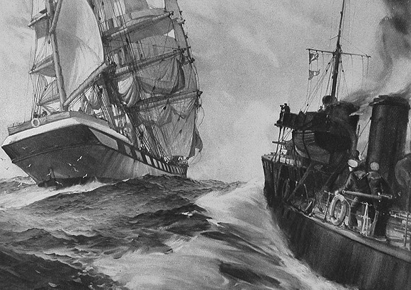 A British Destroyer Overhauls A Neutral Ship To Search For Contraband