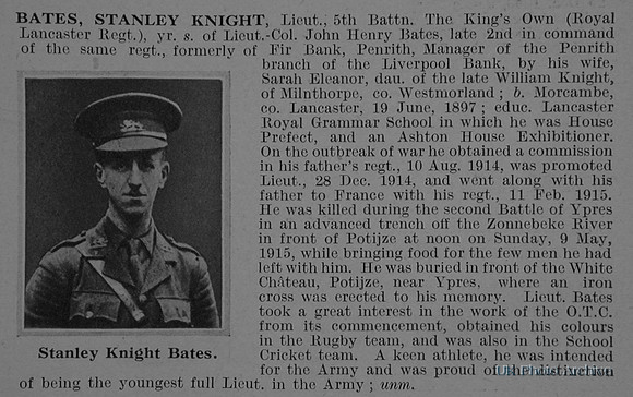 Bates S K Lt 5th Kings Own Royal Lancaster Regiment Obituary De Ruvignys Roll Of Honour Vol 1