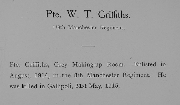 Griffiths W T Pte 8th Manchester Regiment Record William Graham Co Roll Of Honour
