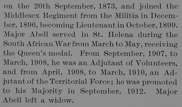 Abell W H Major 4th Middlesex Regiment Obit Part 2 Bond Of Sacrifice Vol 1