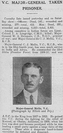 Mellis C J Major General Sir VC Indian Army 28th Aug 1916