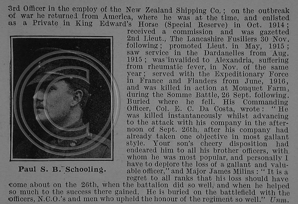 Schooling P S B Lt 13th Lancashire Fusiliers Obit Part 2 De Ruvignys Roll Of Honour Vol 4