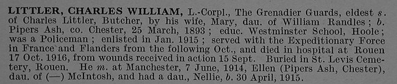 Littler C W L/Cpl 22472 3rd Grenadier Guards Obit De Ruvignys Roll Of Honour Vol 4