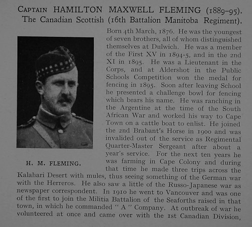 Fleming H M Captain 16th Canadian Infantry (Manitoba Regiment) Obit Part 1 Dulwich College Roll Of Honour