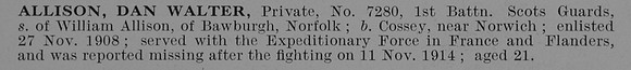Allison D W Pte 7280 1st Scots Guards Obit