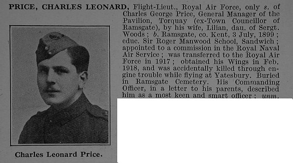 Price C L Flt Lt Royal Air Force Obit De Ruvignys Roll Of Honour Vol 4