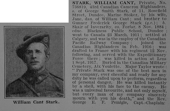 Stark W C Pte 736819 43rd Canadian Infantry (Manitoba Regiment) Obit Part 1 De Ruvignys Roll Of Honour Vol 3
