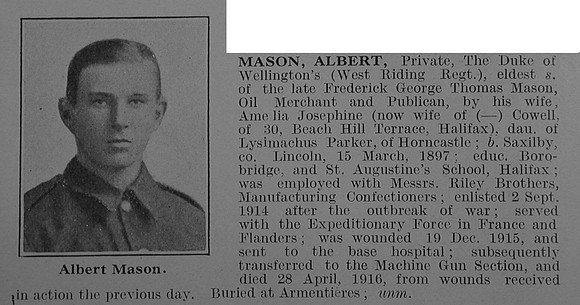 Mason A Pte 11827 9th West Riding Regiment Obit De Ruvignys Roll Of Honour Vol 3