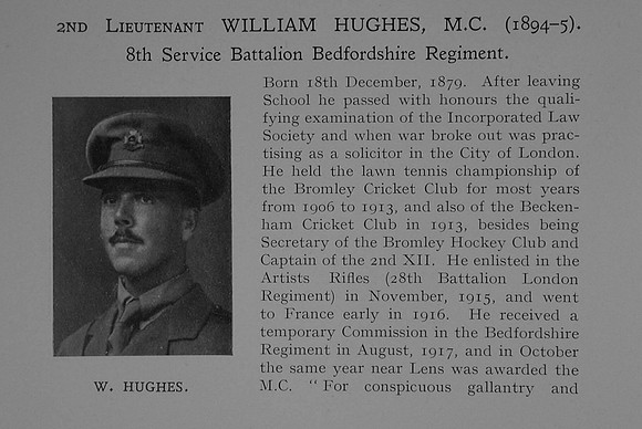 Hughes W 2nd Lt MC 8th Bedfordshire Regiment Obit Part 1 Dulwich College Roll Of Honour Vol 4