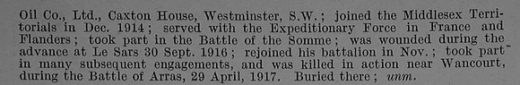 Pontin F G Pte 200961 7th Middlesex Regiment Obit Part 2 De Ruvignys Roll Of Honour Vol 4