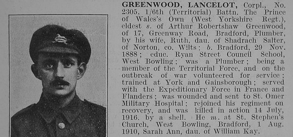 Greenwood L Cpl 8th West Yorkshire Regiment Obit De Ruvignys Roll Of Honour Vol 3