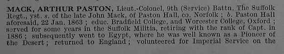 Mack A P Lt Col 9th Suffolk Regiment Obit Part 1 De Ruvignys Roll Of Honour Vol 4