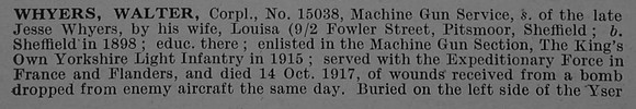 Whyers W Cpl 15038 Machine Gun Corps (Infantry) Obit Part 1 De Ruvignys Roll Of Honour Vol 4