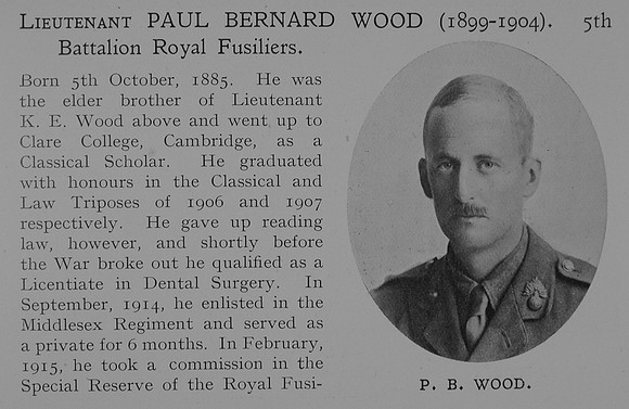 Wood P B Lt 5th Royal Fusiliers Obit Part 1 Dulwich College Roll Of Honour