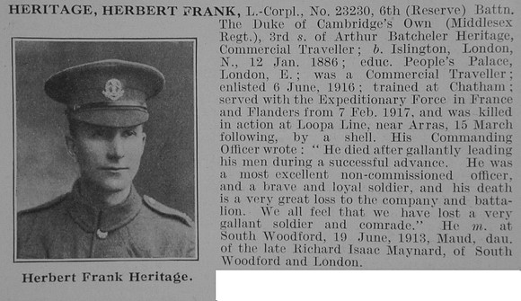 Heritage H F L/Cpl 6th Middlesex Regiment Obit De Ruvignys Roll Of Honour Vol 3