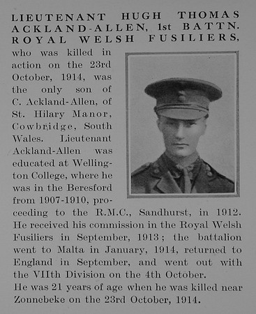 Ackland-Allen H T Lt 1st Royal Welsh Fusiliers Obit The Bond Of Sacrifice Vol 1
