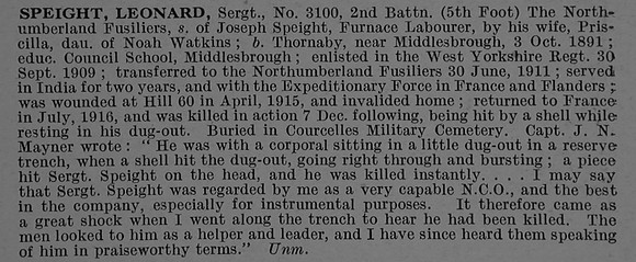 Speight L Sergt 3100 2nd Northumberland Fusiliers Obit De Ruvignys Roll Of Honour Vol 4