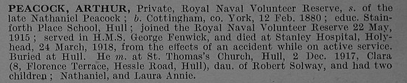 Peacock A Pte 6824DA H.M. Trawler George Fenwick Royal Naval Reserve Obit De Ruvignys Roll Of Honour Vol 4