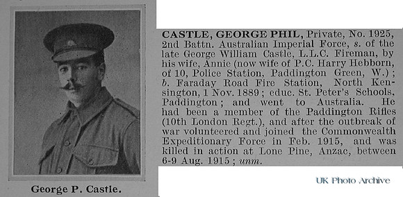 Castle G P Pte 1925 2nd Australian Infantry Obituary De Ruvignys Roll Of Honour Vol 1