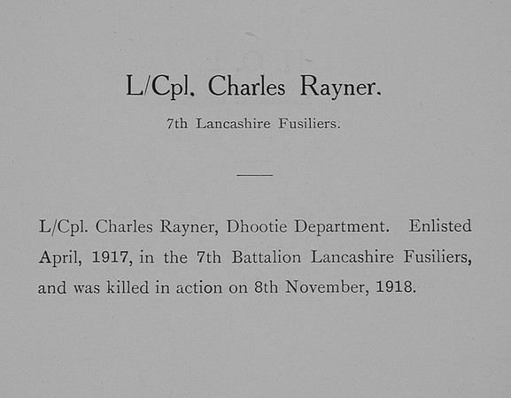 Rayner C L/Cpl 25164 7th Lancashire Fusiliers Obituary William Graham & Co Record Of The Great War