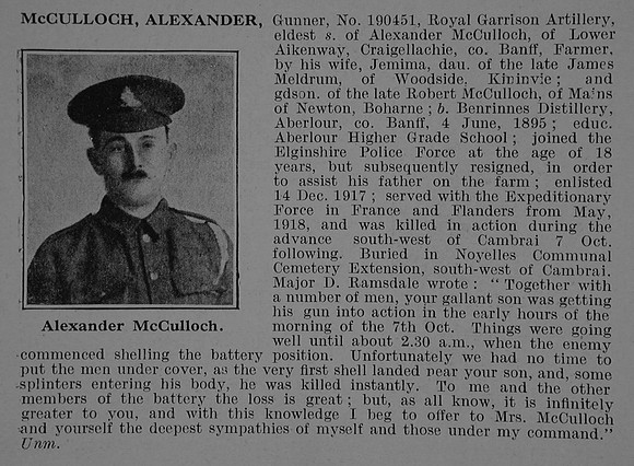 McCulloch A Gnr 190451 Royal Garrison Artillery Obit De Ruvignys Roll Of Honour Vol 5