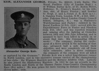 Keir A G Pte 282510 4th London Regiment Obit De Ruvignys Roll Of Honour Vol 4