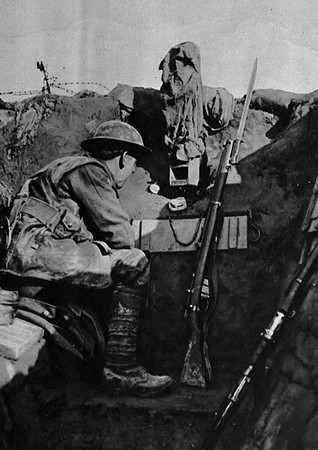 A Trench Sentry On The Western Front With A Periscope Camouflaged In Sacking