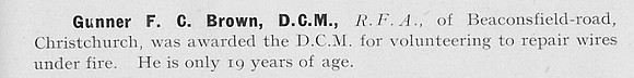 Brown F C Gnr DCM Royal Field Artillery 1