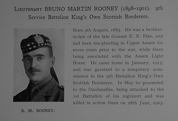 Rooney B M Lt 9th Kings Own Scottish Borderers Obit Dulwich College Roll Of Honour