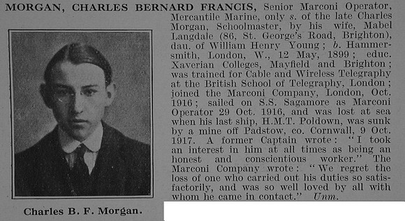Morgan C B F Senior Marconi Operator Mercantile Marine Obit De Ruvignys Roll Of Honour Vol 3
