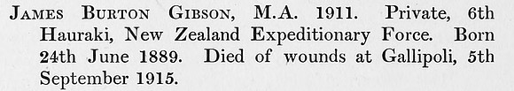 Gibson J B Pte 6th Hauraki NZEF Obit