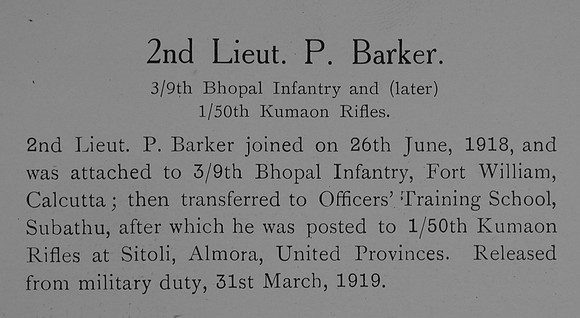 Barker P 2nd Lt Indian Army Record William Graham Company