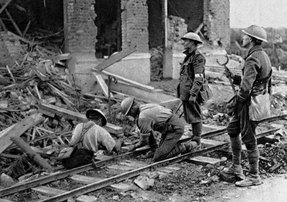 Canadian Engineers Repairing A Light Railway Track Under Fire