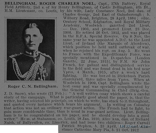 Bellingham R C N Captain Royal Field Artillery Obituary De Ruvignys Roll Of Honour Vol 1