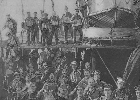 Troops On SS Ivernia Torpedoed By A German Submarine On 1st Jan 1917 Before Taking To The Boats