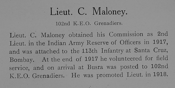 Maloney C Lt Indian Army Record William Graham Company