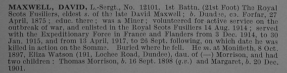 Maxwell D L/Sergt 12101 1st Royal Scots Fusiliers Obit De Ruvignys Roll Of Honour Vol 4