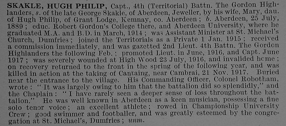 Skakle H P Captain 4th Gordon Highlanders Obit De Ruvignys Roll Of Honour Vol 4