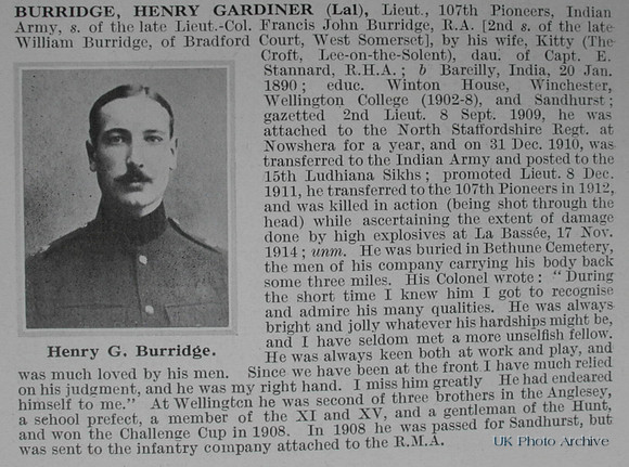 Burridge H G Lt Indian Army Obituary De Ruvignys Roll Of Honour Vol 1