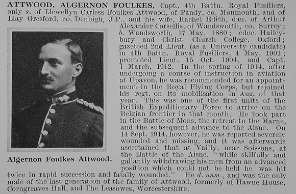 Attwood A F Captain 4th Royal Fusiliers Obit