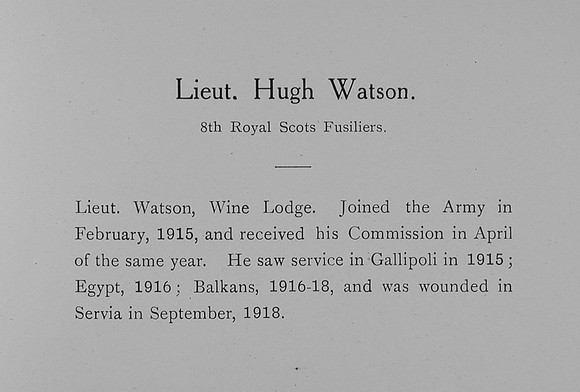 Watson H Lt 8th Royal Scots Fusiliers Short Record Of Service William Graham Company Record Of Service Great War
