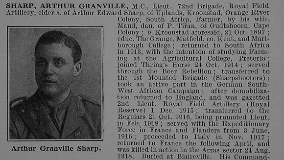 Sharp A G Lt MC Royal Field Artillery Obit Part 1 De Ruvignys Roll Of Honour Vol 4