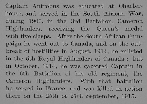 Antrobus H Captain 6th Cameron Highlanders Obit Part 2 The Bond Of Sacrifice Vol 2