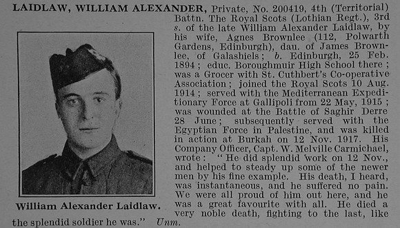 Laidlaw W A Pte 200419 4th Royal Scots Obit De Ruvignys Roll Of Honour Vol 4