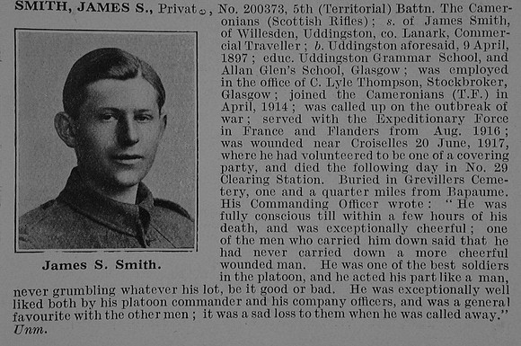 Smith J S Pte 200373 5th Cameronians (Scottish Rifles) Obit De Ruvignys Roll Of Honour Vol 3