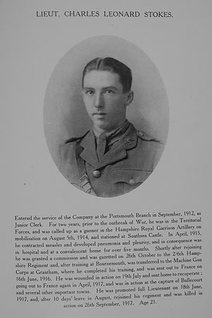 Stokes C L Lt Machine Gun Corps Northern Assurance Co War Record