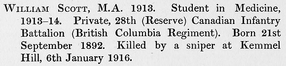Scott W Pte 28th CEF Obit St Andrews University Roll Of Honour